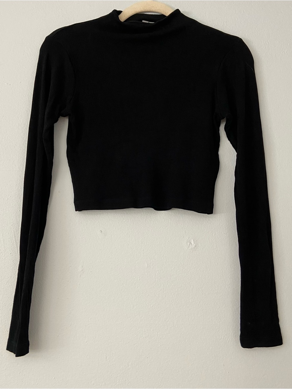 ASOS Black Ribbed Mock Neck Long Sleeve Crop Top